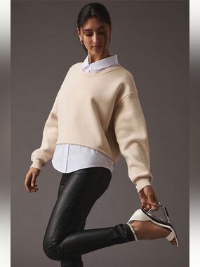 Maeve by Anthropologie Layered Oversized Twofer Sweatshirt - Cream - Size
